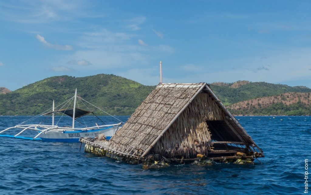 The hut watchmen of pearl farms. Learning diver, Philippines