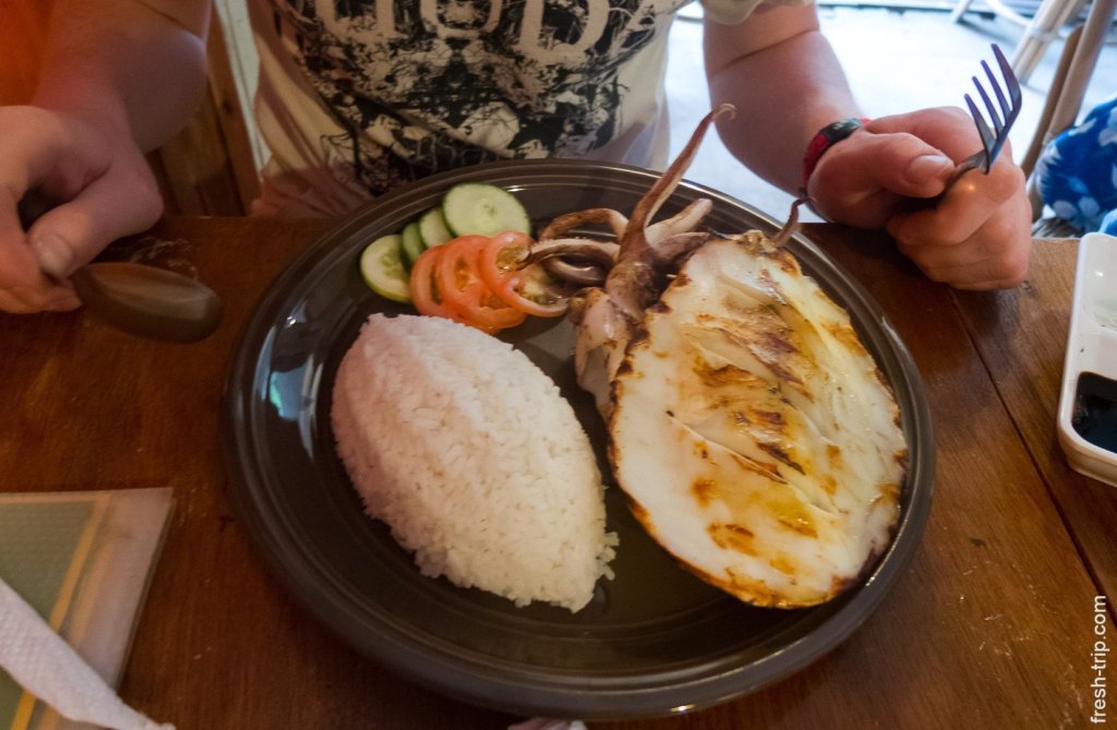 Lunch: Cuttlefish with rice and vegetables, El Nido, Philippines